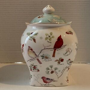 Grace Teaware Ceramic Jar Cardinal Bird and Floral Motif Decor NEW
